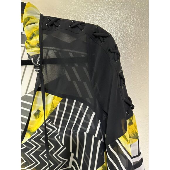Bisou Bisou Women's Semi-Sheer Abstract Design Blouse Size XS Oversized - Picture 3 of 4